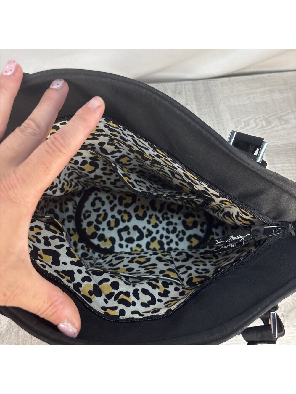 Vera Bradley Microfiber Glenna Satchel Bag – Classic Black & Leopard - Picture 7 of 8